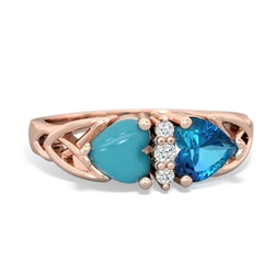 Turquoise Celtic Knot Double Heart 14K Rose Gold ring R5040