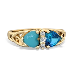 Turquoise Celtic Knot Double Heart 14K Yellow Gold ring R5040