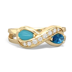 Turquoise Diamond Infinity 14K Yellow Gold ring R5390