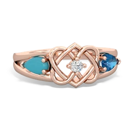 Turquoise Hearts Intertwined 14K Rose Gold ring R5880