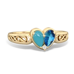 Turquoise Filligree 'One Heart' 14K Yellow Gold ring R5070