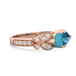 Turquoise Diamond Butterflies 14K Rose Gold ring R5601