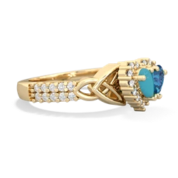 Turquoise Celtic Knot Two Hearts As One 14K Yellow Gold ring R2644HRT