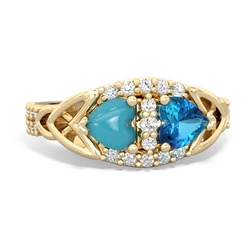 Turquoise Sparkling Celtic Knot 14K Yellow Gold ring R2645