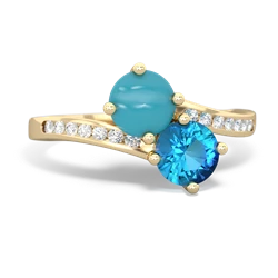 Turquoise Channel Set Two Stone 14K Yellow Gold ring R5303