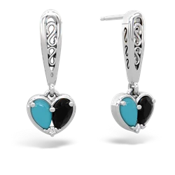 Turquoise Filligree Heart 14K White Gold earrings E5070