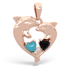 Turquoise Dolphin Heart 14K Rose Gold pendant P5820