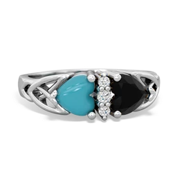 Turquoise Celtic Knot Double Heart 14K White Gold ring R5040