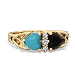 Turquoise Celtic Knot Double Heart 14K Yellow Gold ring R5040