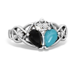 Turquoise 'One Heart' Celtic Knot Claddagh 14K White Gold ring R5322