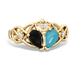 Turquoise 'One Heart' Celtic Knot Claddagh 14K Yellow Gold ring R5322