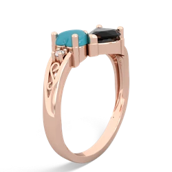 Turquoise Snuggling Hearts 14K Rose Gold ring R2178