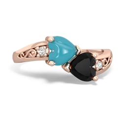 Turquoise Snuggling Hearts 14K Rose Gold ring R2178