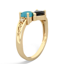 Turquoise Snuggling Hearts 14K Yellow Gold ring R2178