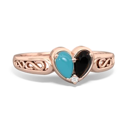 Turquoise Filligree 'One Heart' 14K Rose Gold ring R5070