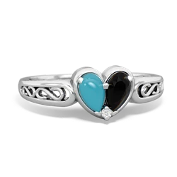 Turquoise Filligree 'One Heart' 14K White Gold ring R5070