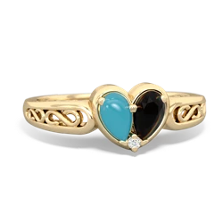 Turquoise Filligree 'One Heart' 14K Yellow Gold ring R5070