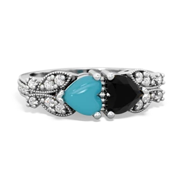 Turquoise Diamond Butterflies 14K White Gold ring R5601