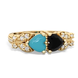 Turquoise Diamond Butterflies 14K Yellow Gold ring R5601