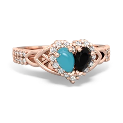 Turquoise Celtic Knot Two Hearts As One 14K Rose Gold ring R2644HRT