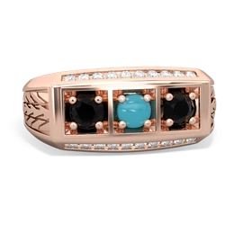 Turquoise Three Stone Tire Tread Men's 14K Rose Gold ring R0520