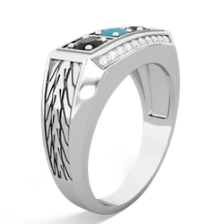 Turquoise Three Stone Tire Tread Men's 14K White Gold ring R0520