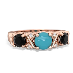 Turquoise Hugs And Kisses 14K Rose Gold ring R5016