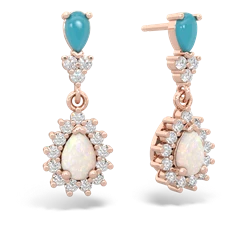 Turquoise Halo Pear Dangle 14K Rose Gold earrings E1882