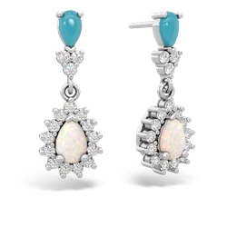 Turquoise Halo Pear Dangle 14K White Gold earrings E1882