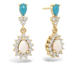 Turquoise Halo Pear Dangle 14K Yellow Gold earrings E1882