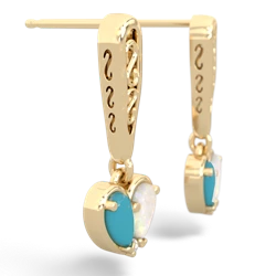 Turquoise Filligree Heart 14K Yellow Gold earrings E5070