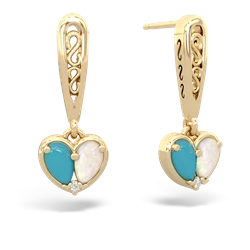 Turquoise Filligree Heart 14K Yellow Gold earrings E5070