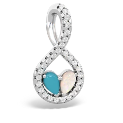 Turquoise Pave Twist 'One Heart' 14K White Gold pendant P5360