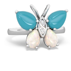 Turquoise Butterfly 14K White Gold ring R2215