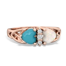 Turquoise Celtic Knot Double Heart 14K Rose Gold ring R5040