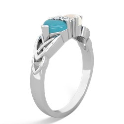 Turquoise Celtic Knot Double Heart 14K White Gold ring R5040