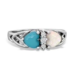 Turquoise Celtic Knot Double Heart 14K White Gold ring R5040