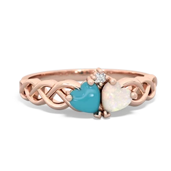 Turquoise Heart To Heart Braid 14K Rose Gold ring R5870