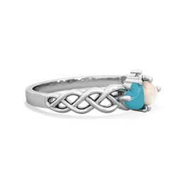 Turquoise Heart To Heart Braid 14K White Gold ring R5870