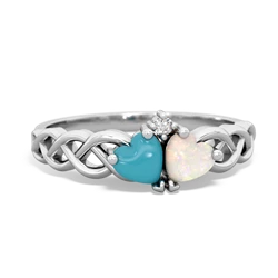 Turquoise Heart To Heart Braid 14K White Gold ring R5870