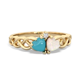 Turquoise Heart To Heart Braid 14K Yellow Gold ring R5870