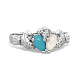 Turquoise 'Our Heart' Claddagh 14K White Gold ring R2388