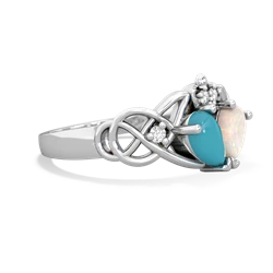 Turquoise 'One Heart' Celtic Knot Claddagh 14K White Gold ring R5322