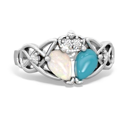 Turquoise 'One Heart' Celtic Knot Claddagh 14K White Gold ring R5322