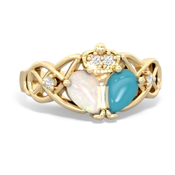 Turquoise 'One Heart' Celtic Knot Claddagh 14K Yellow Gold ring R5322