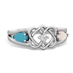 Turquoise Hearts Intertwined 14K White Gold ring R5880