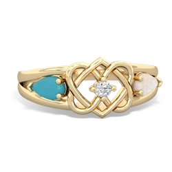 Turquoise Hearts Intertwined 14K Yellow Gold ring R5880