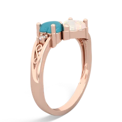 Turquoise Snuggling Hearts 14K Rose Gold ring R2178