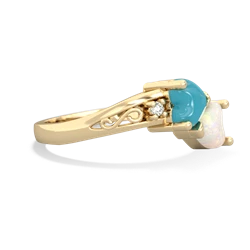 Turquoise Snuggling Hearts 14K Yellow Gold ring R2178