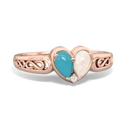 Turquoise Filligree 'One Heart' 14K Rose Gold ring R5070